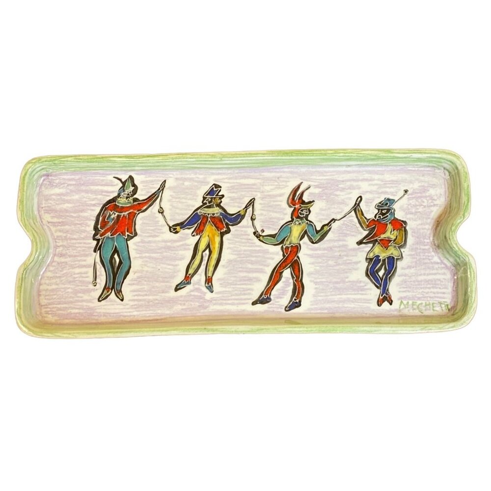 Vintage Meches Painted Ceramic Tray With Jester Design
